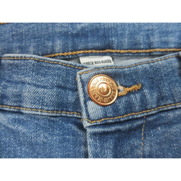 True Religion Jeans Womens 26 Halle Mid Rise Super Skinny Distressed Bowie Blue - Picture 9 of 16